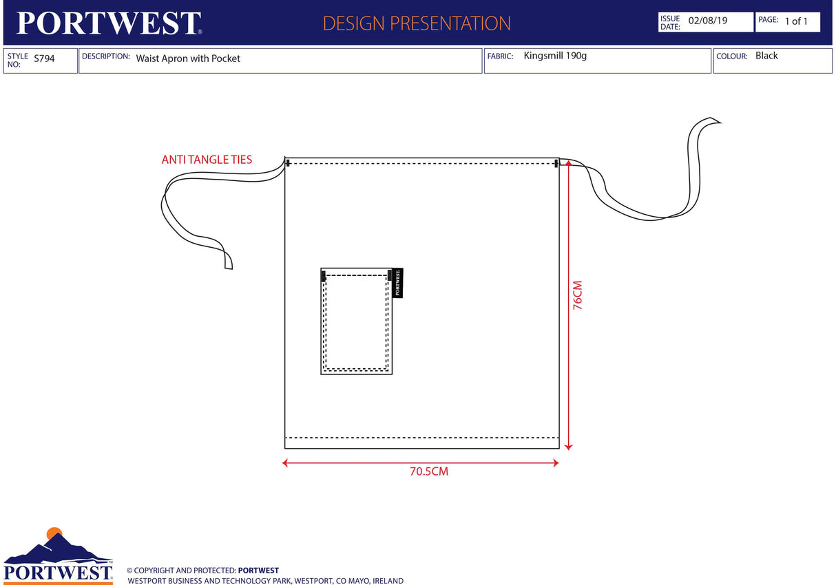 Престилка за кръст, S794 BKR, от PORTWEST, с джоб | РАБОТНИ ОБЛЕКЛА от Mtex Professional