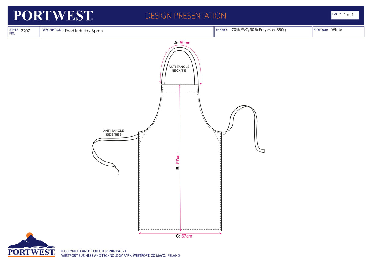 Престилка, 2207 WHR, от PORTWEST, за хранителната промишленост, водоустойчива | Работно облекло