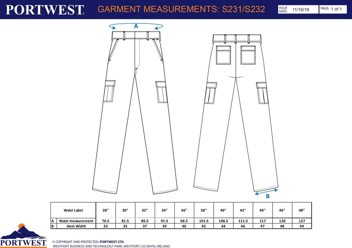 Панталон, S231 BKR SLIM COMBAT, от PORTWEST, еластичен | РАБОТНИ ОБЛЕКЛА от Mtex Professional