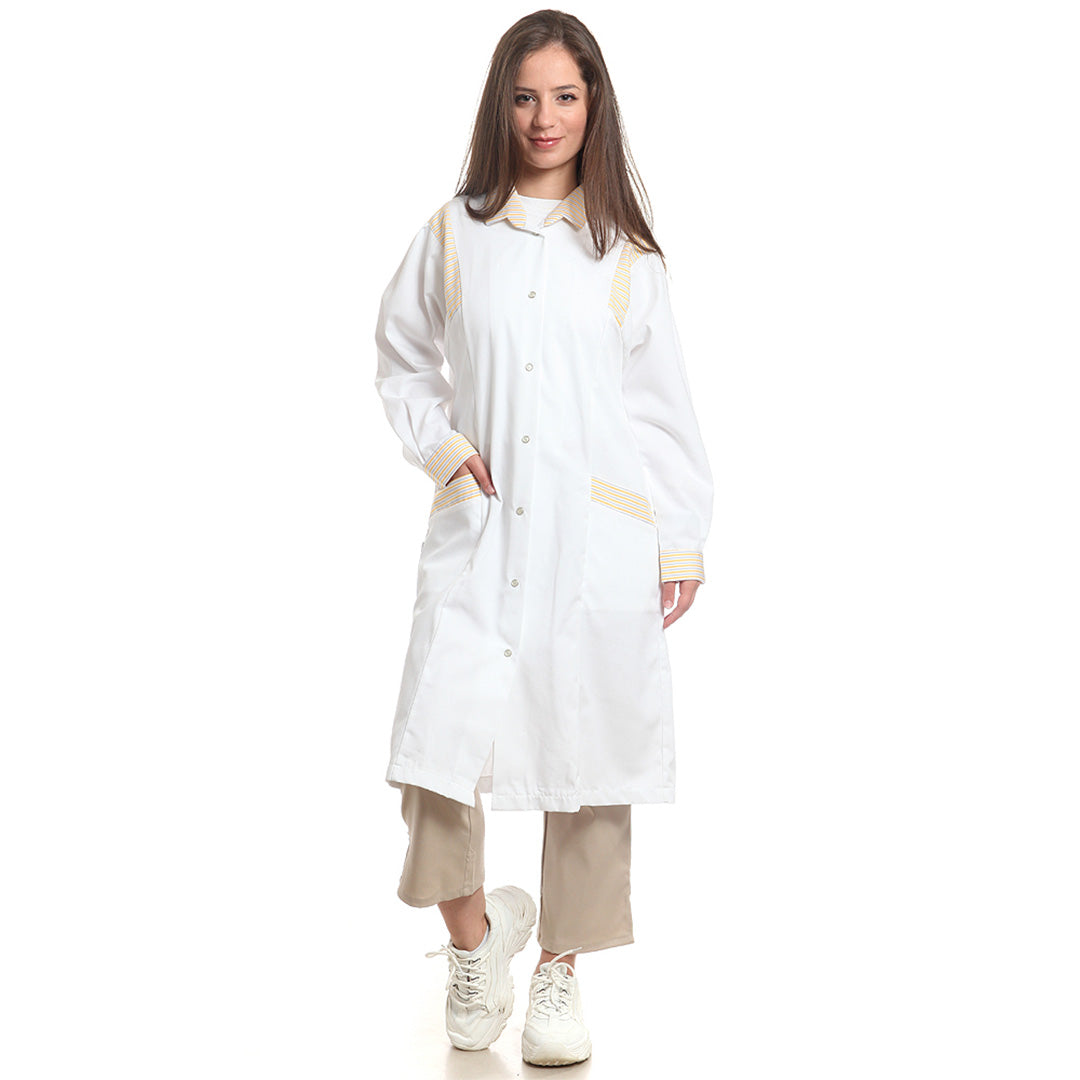 Дамска манта, 51338 YELLOW-GREY STRIPES, от WEITBLICK, дълъг ръкав | РАБОТНИ ОБЛЕКЛА от Mtex Professional