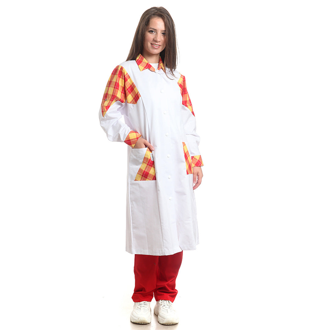 Дамска манта, 51971 YELLOW-RED CHECK, от WEITBLICK, дълъг ръкав | РАБОТНИ ОБЛЕКЛА от Mtex Professional