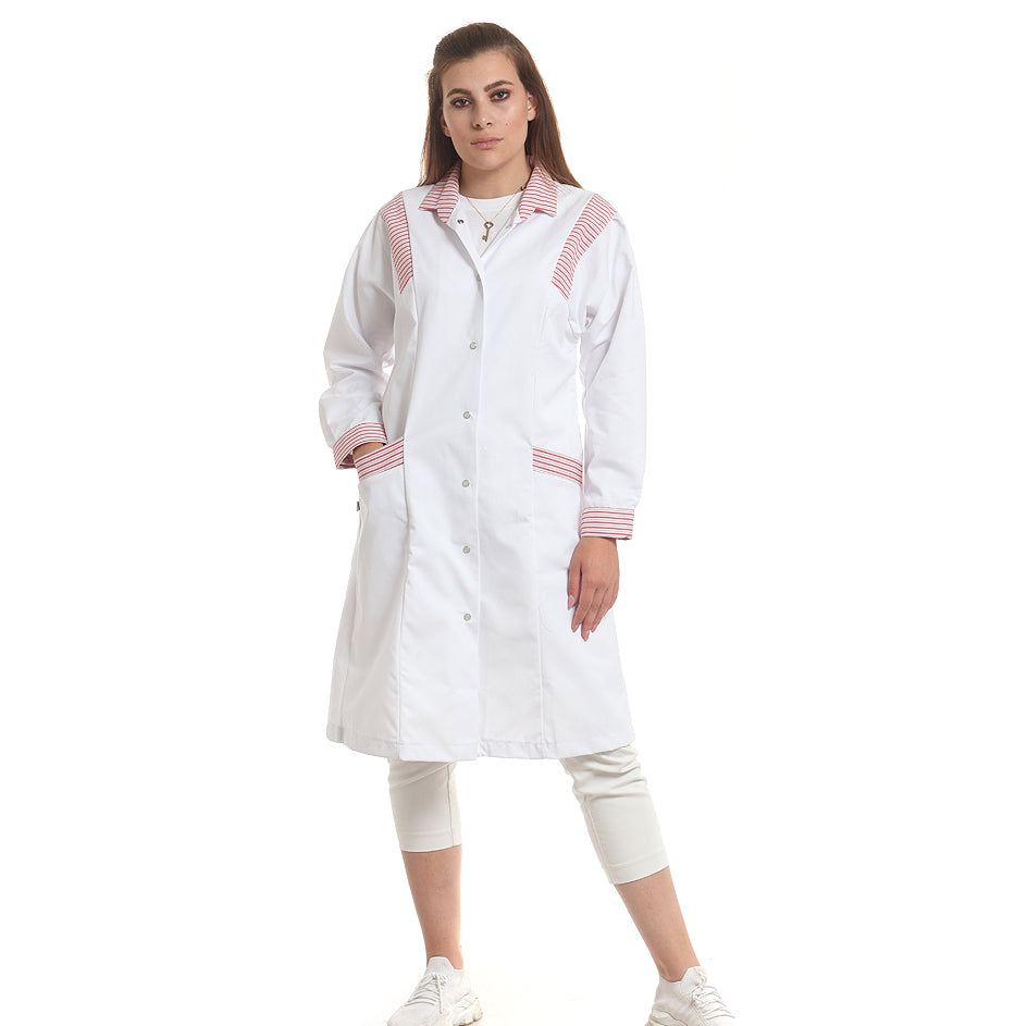 Дамска манта, 51339 RED-GREY STRIPES, от WEITBLICK, дълъг ръкав | РАБОТНИ ОБЛЕКЛА от Mtex Professional