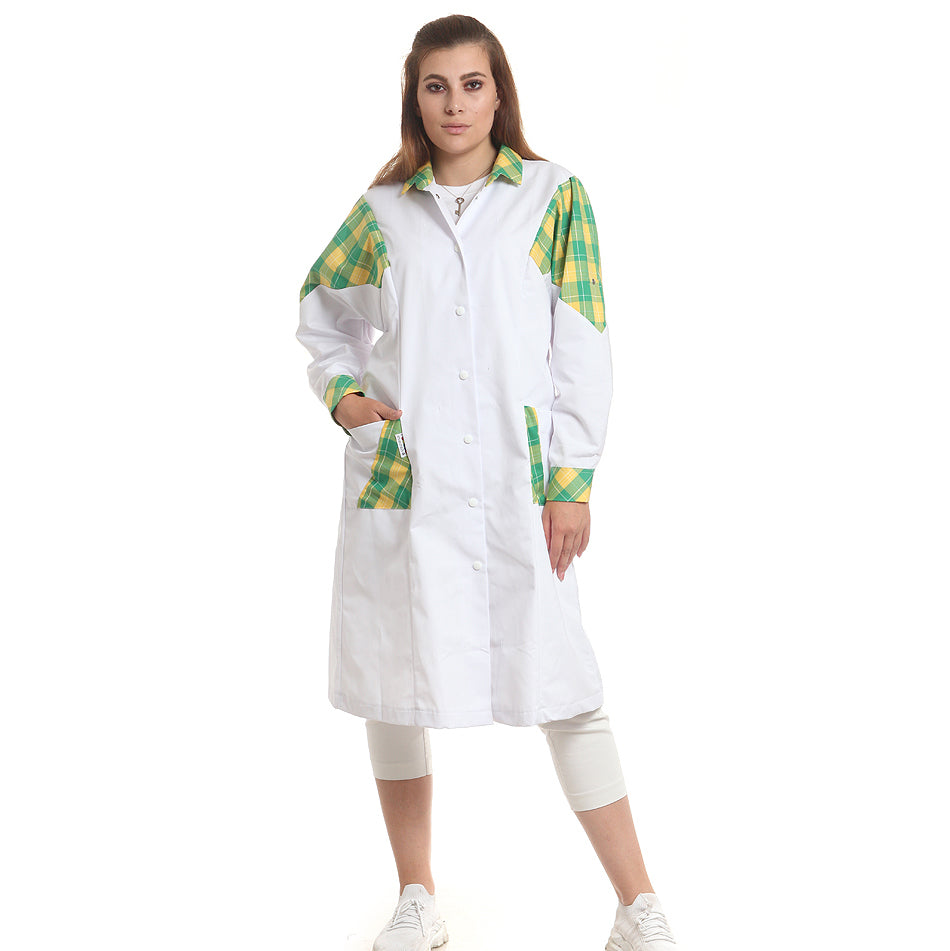 Дамска манта, 51972 GREEN-YELLOW CHECK, от WEITBLICK, дълъг ръкав | РАБОТНИ ОБЛЕКЛА от Mtex Professional