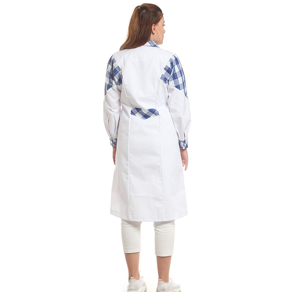 Дамска манта, 51973 NAVY-WHITE CHECK, от WEITBLICK, дълъг ръкав | РАБОТНИ ОБЛЕКЛА от Mtex Professional