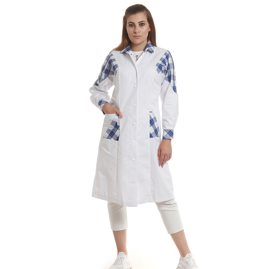 Дамска манта, 51973 NAVY-WHITE CHECK, от WEITBLICK, дълъг ръкав | РАБОТНИ ОБЛЕКЛА от Mtex Professional