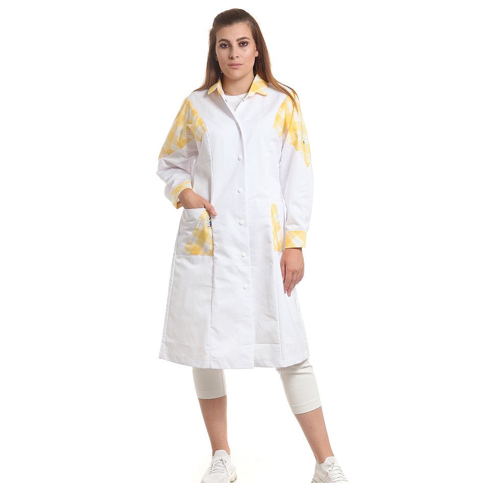 Дамска манта, 51974 YELLOW CHECK, от WEITBLICK, дълъг ръкав | РАБОТНИ ОБЛЕКЛА от Mtex Professional