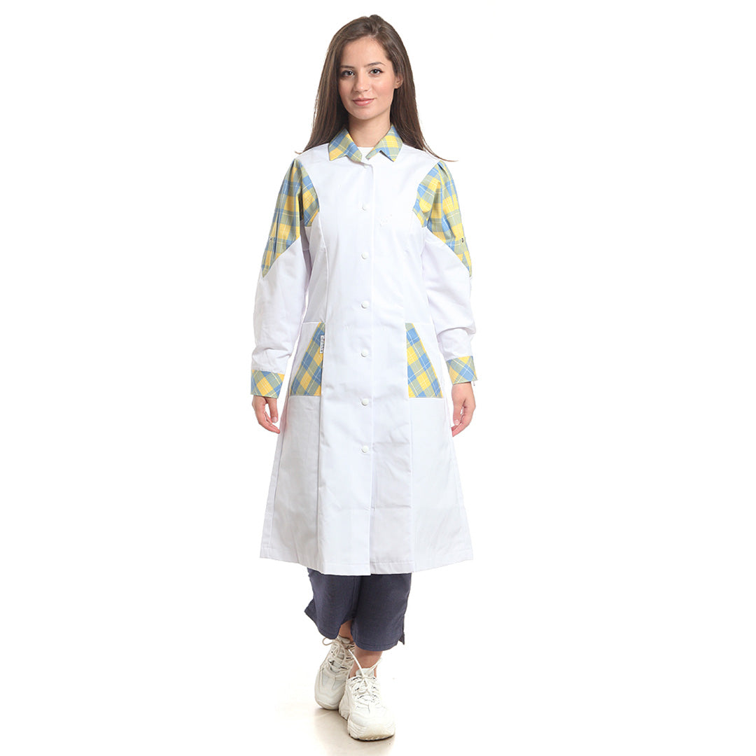 Дамска манта, 51977 YELLOW-BLUE CHECK, от WEITBLICK, дълъг ръкав | РАБОТНИ ОБЛЕКЛА от Mtex Professional