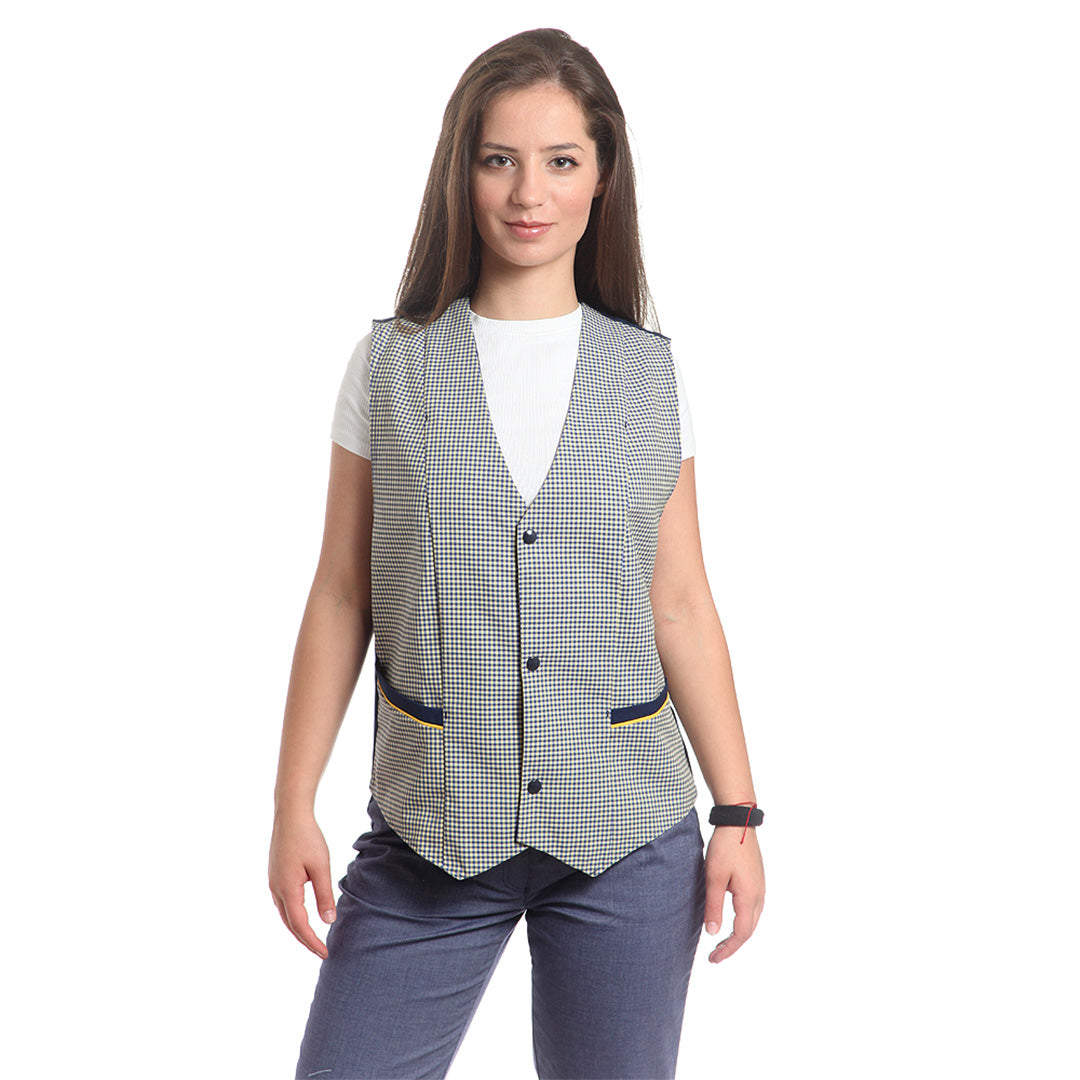 Елек, 14034 NAVY-YELLOW SMALL CHECK, от WEITBLICK | РАБОТНИ ОБЛЕКЛА от Mtex Professional