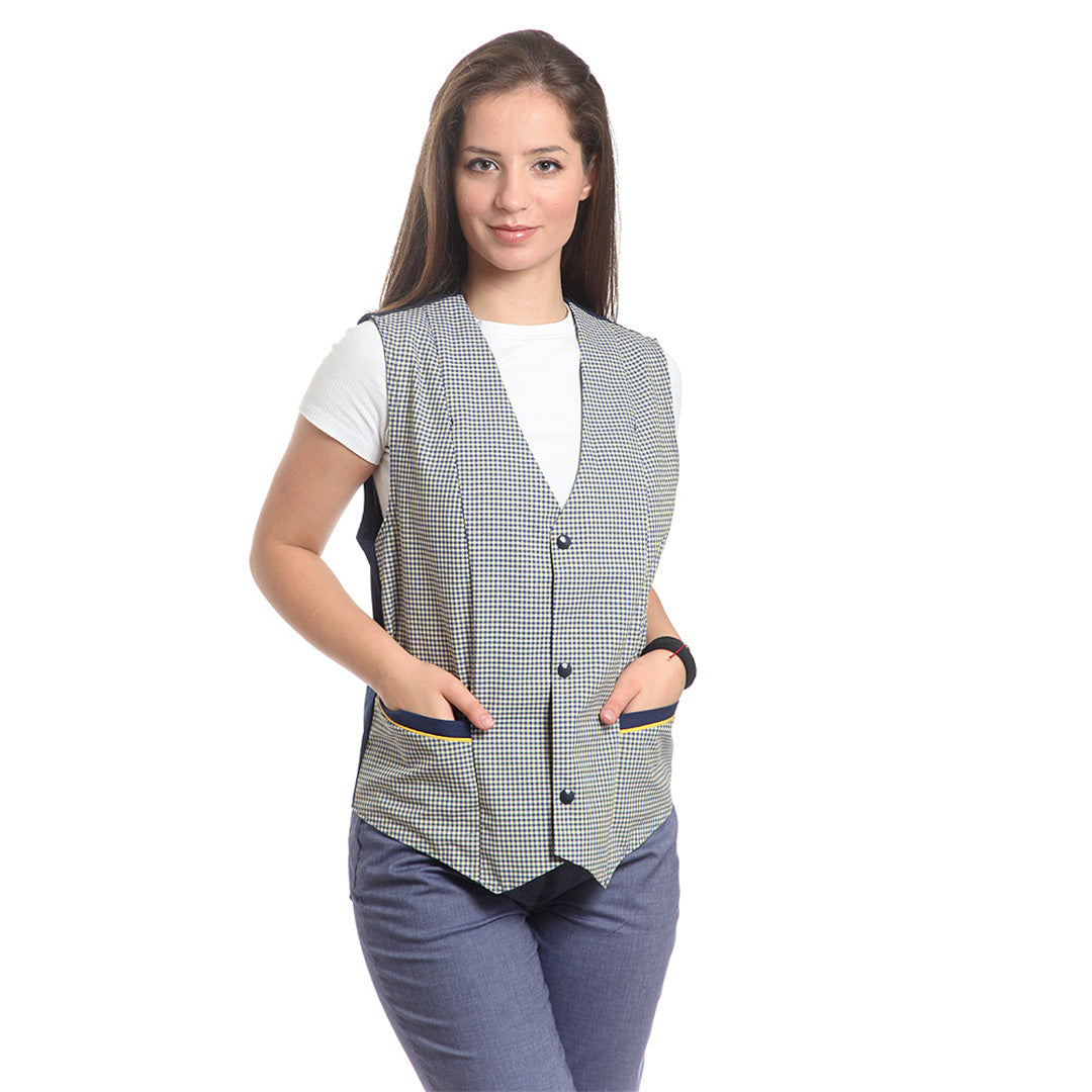 Елек, 14034 NAVY-YELLOW SMALL CHECK, от WEITBLICK | РАБОТНИ ОБЛЕКЛА от Mtex Professional