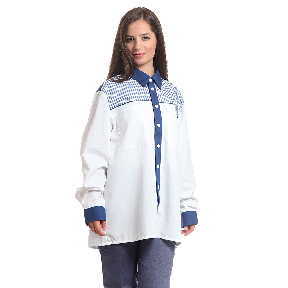 Дамска риза 91501 NAVY/GREY STRIPES, дълъг ръкав, от WEITBLICK | РАБОТНИ ОБЛЕКЛА от Mtex Professional