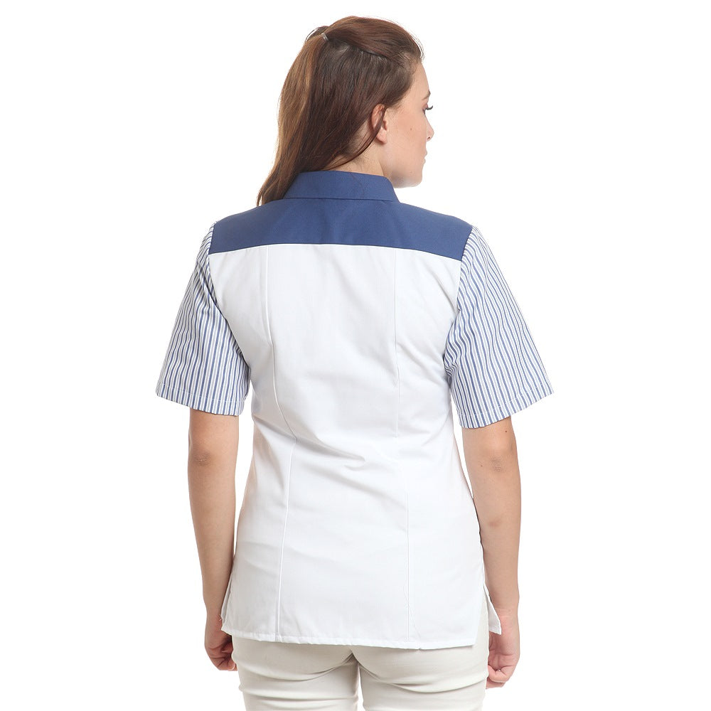 Дамска риза 48401 WHITE/NAVY STRIPES, от WEITBLICK, къс ръкав | РАБОТНИ ОБЛЕКЛА от Mtex Professional