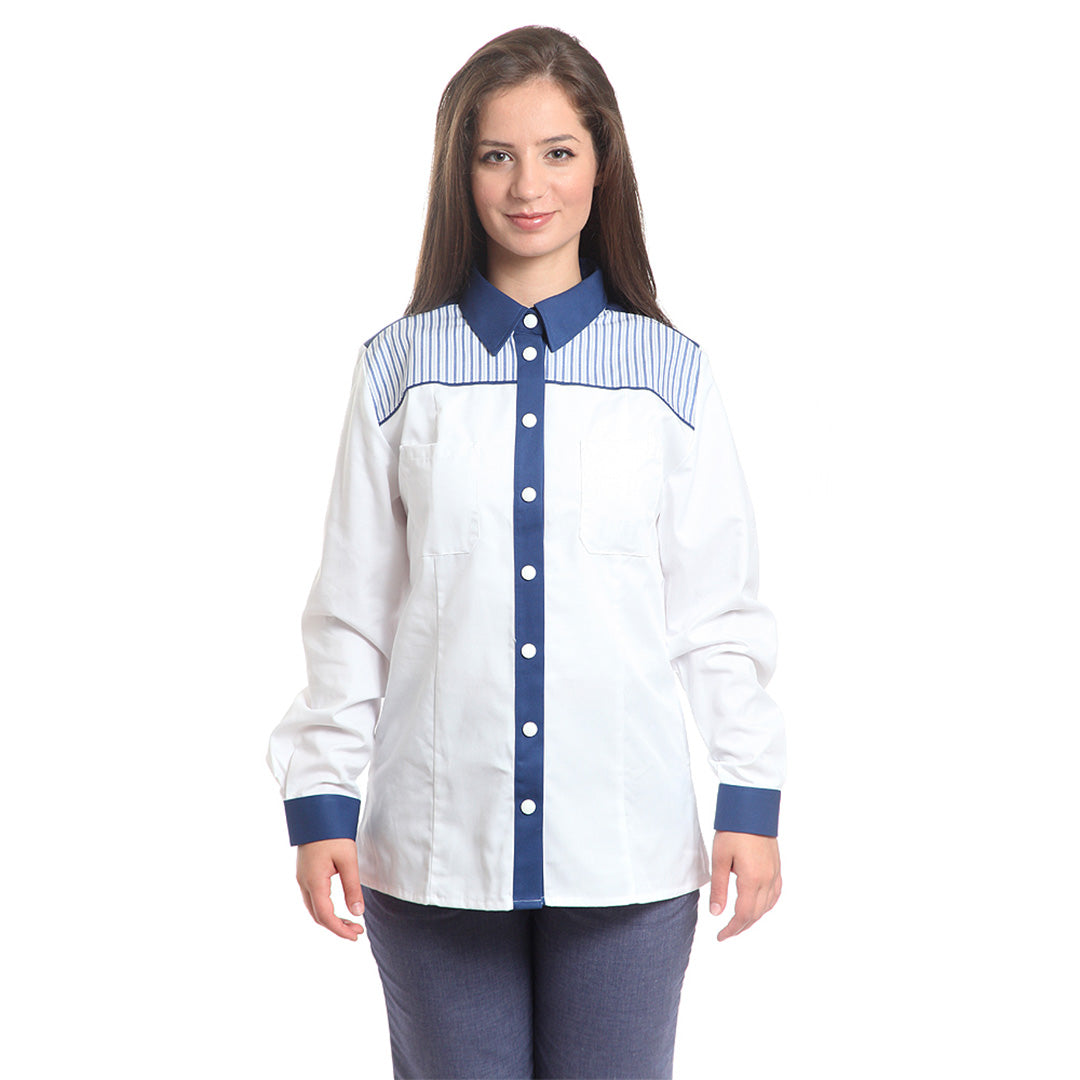 Дамска риза 48501 NAVY/GREY STRIPES, дълъг ръкав, от WEITBLICK | РАБОТНИ ОБЛЕКЛА от Mtex Professional