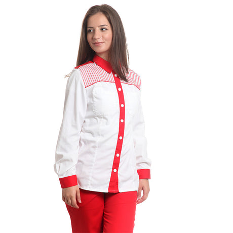 Дамска риза 48503 RED/GREY STRIPES, дълъг ръкав, от WEITBLICK | РАБОТНИ ОБЛЕКЛА от Mtex Professional