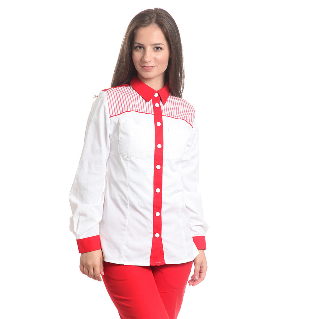 Дамска риза 48503 RED/GREY STRIPES, дълъг ръкав, от WEITBLICK | РАБОТНИ ОБЛЕКЛА от Mtex Professional