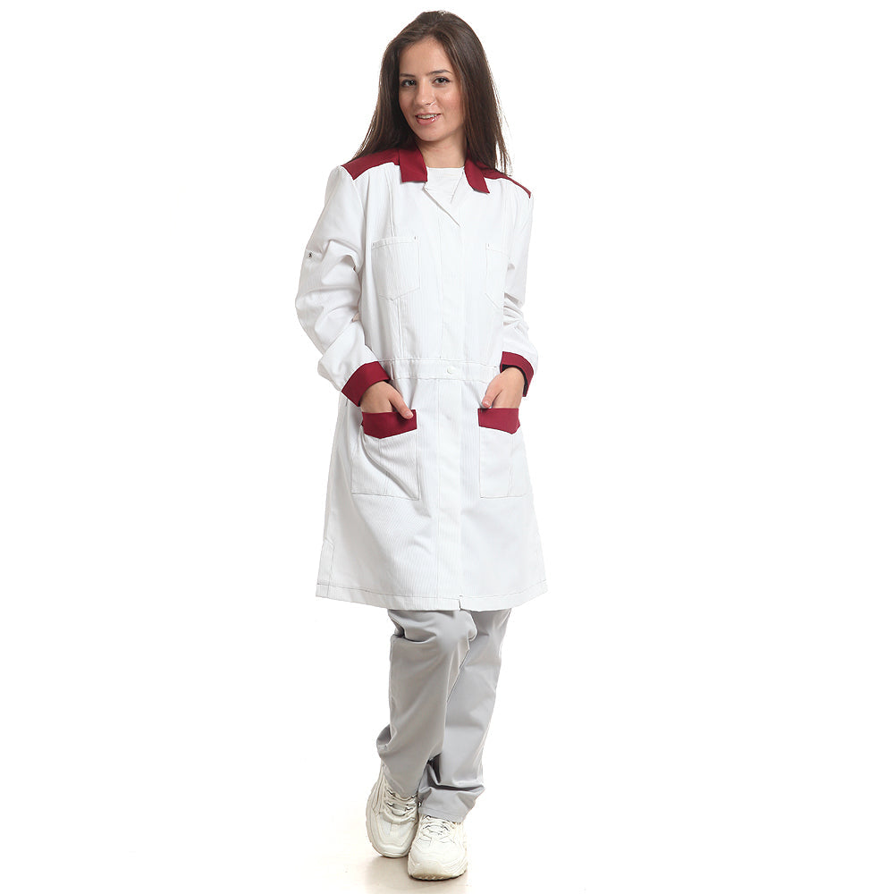 Дамска манта, 50400 WHITE-BURGUNDY, от WEITBLICK, дълъг ръкав | РАБОТНИ ОБЛЕКЛА от Mtex Professional