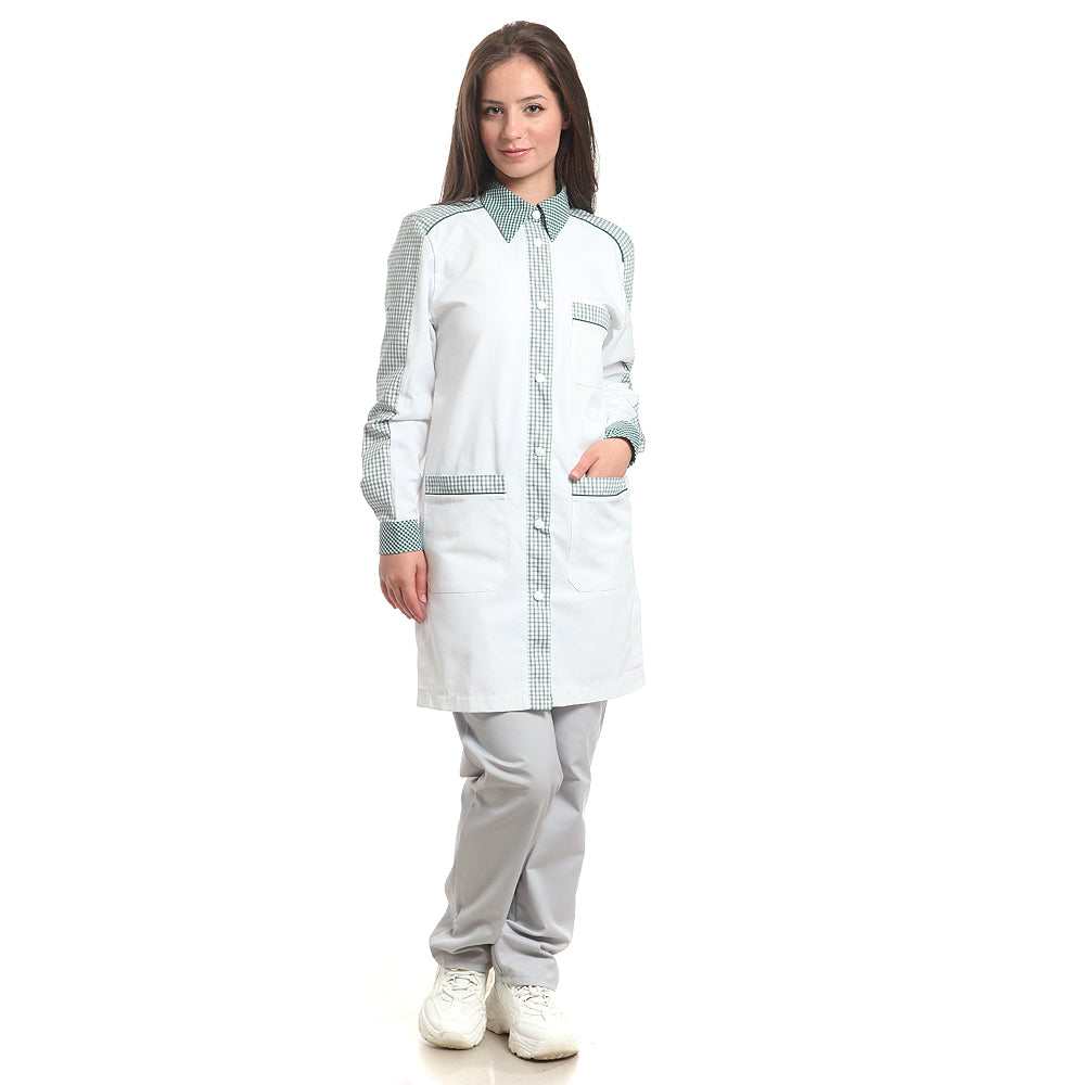 Дамска манта, 50702 GREEN SMALL CHECK, от WEITBLICK, дълъг ръкав | РАБОТНИ ОБЛЕКЛА от Mtex Professional