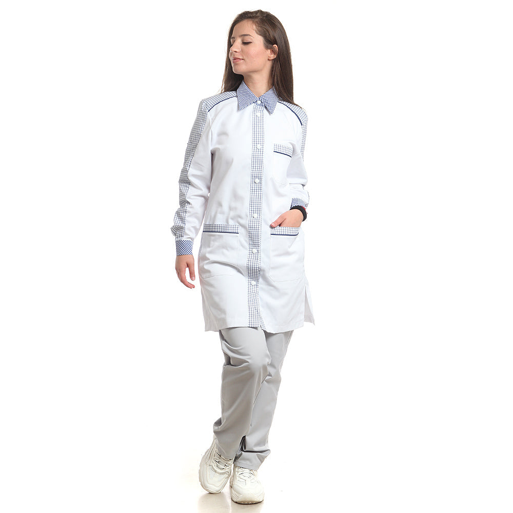 Дамска манта, 50703 BLUE SMALL CHECK, от WEITBLICK, дълъг ръкав | РАБОТНИ ОБЛЕКЛА от Mtex Professional