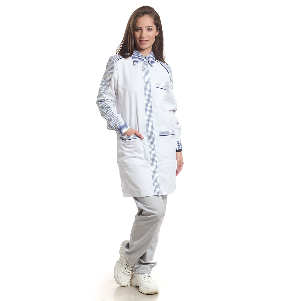 Дамска манта, 50703 BLUE SMALL CHECK, от WEITBLICK, дълъг ръкав | РАБОТНИ ОБЛЕКЛА от Mtex Professional