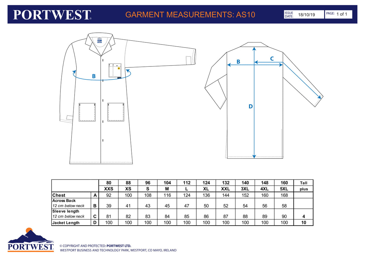 Медицинска унисекс престилка AS10 WHR ESD от PORTWEST | Работно облекло