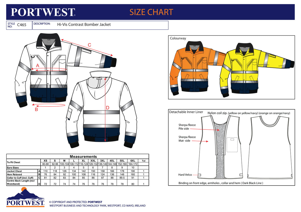 Яке, C465 ONR HI-VIS, от PORTWEST, контрастно, бомбер | Работни облекла