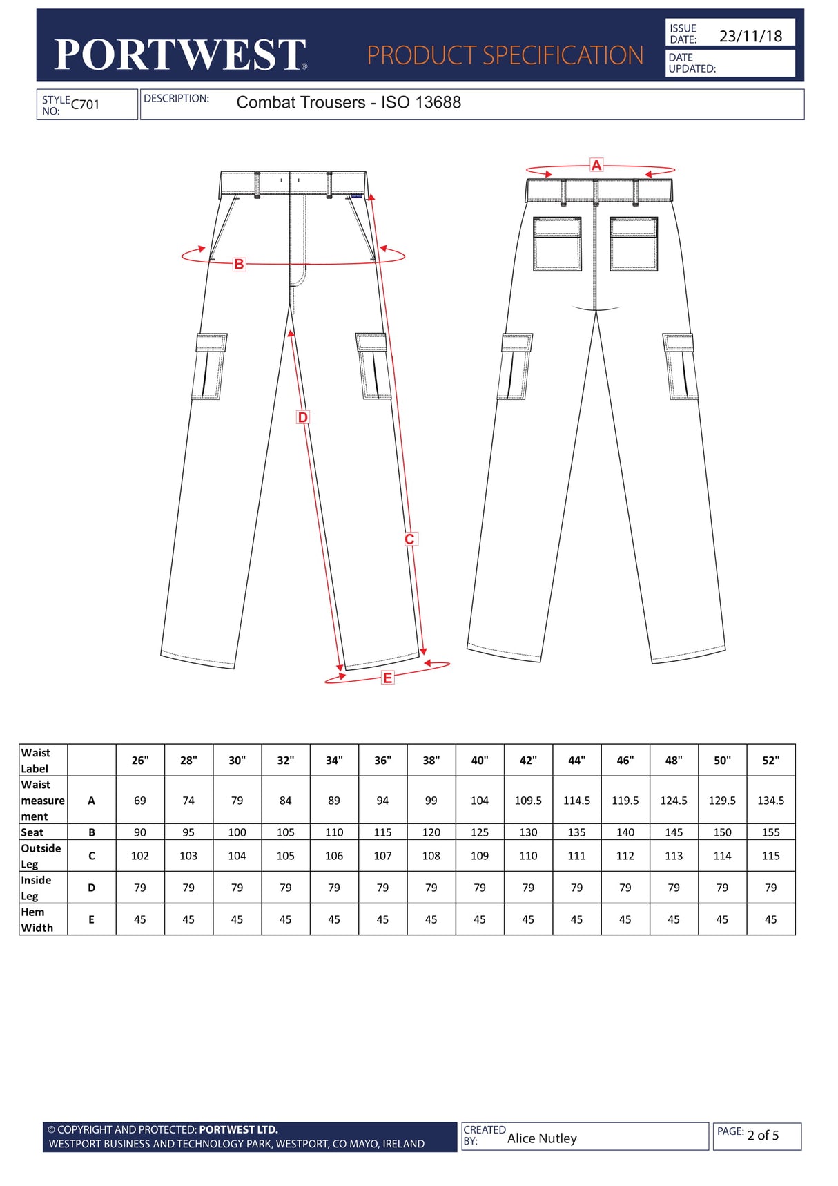 Панталон C701 BKR COMBAT от PORTWEST | Работно облекло