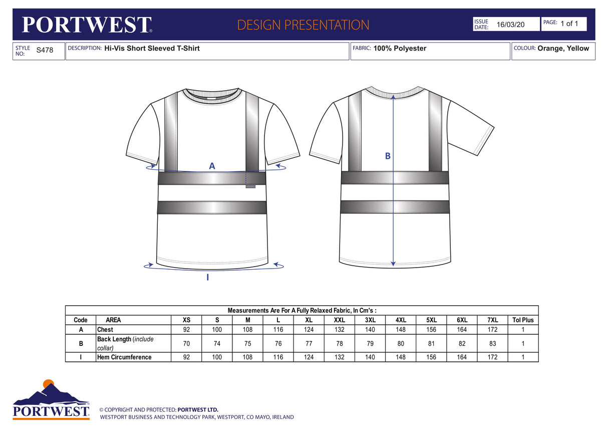 Тениска, S478 YER HI-VIS, от PORTWEST | РАБОТНО ОБЛЕКЛО