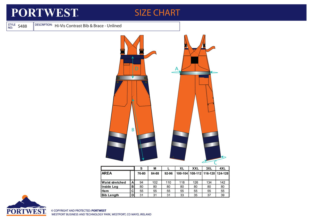 Полугащеризон, S488 ONR, от PORTWEST, контрастен | Работни облекла