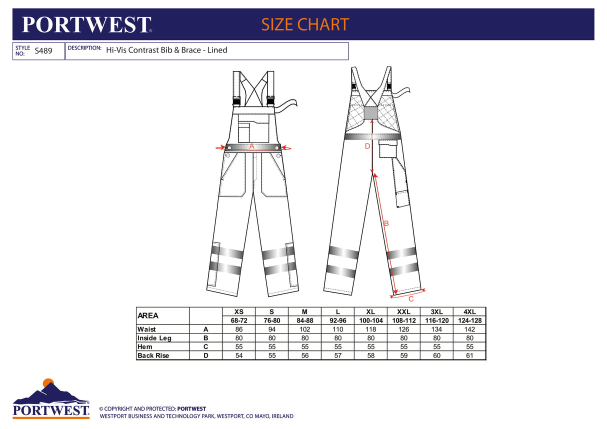 Полугащеризон, S489 YER, от PORTWEST, контрастен | Работни облекла