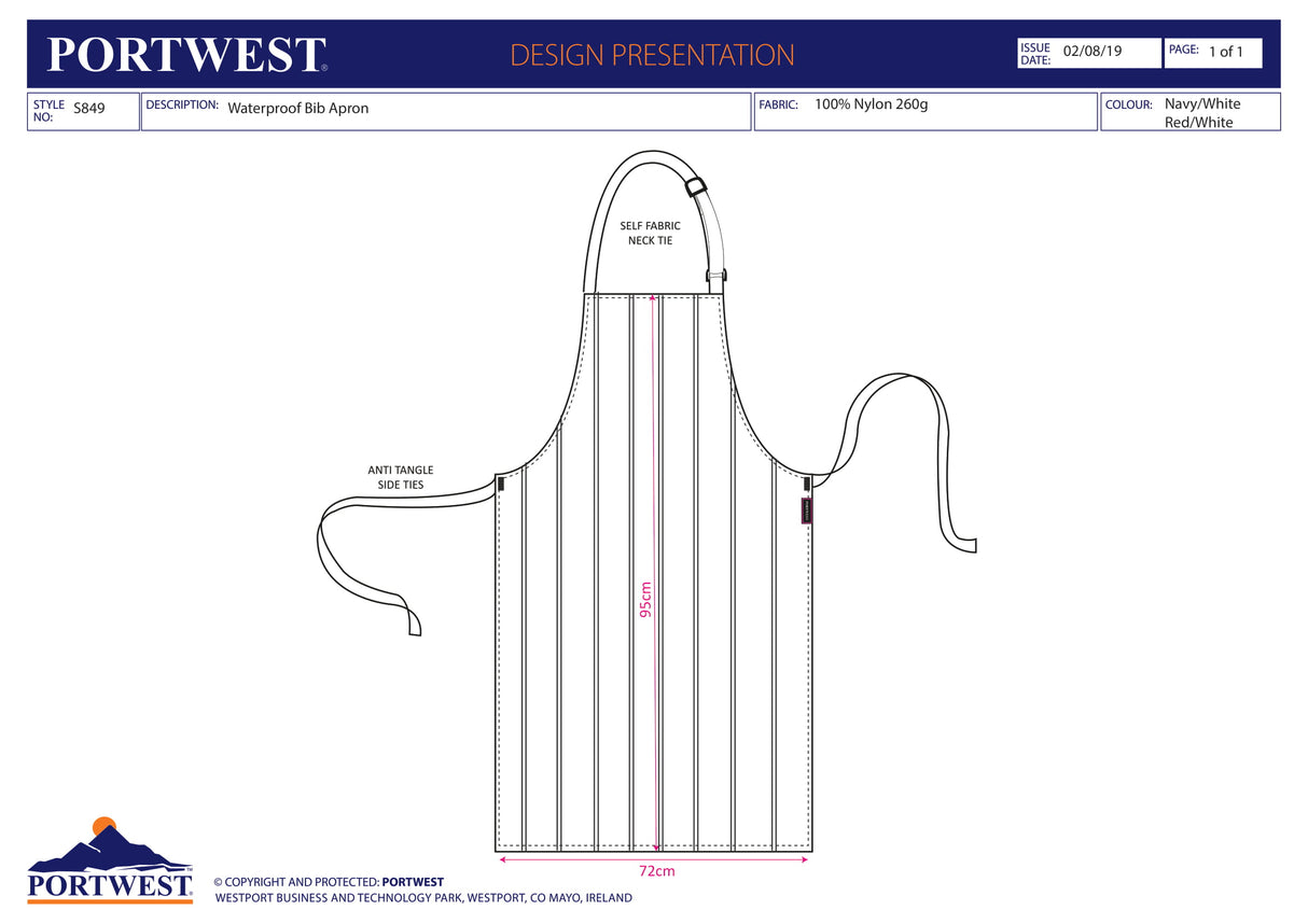 Престилка, S849 RWR, от PORTWEST, водоустойчива, с нагръдник | Работно облекло
