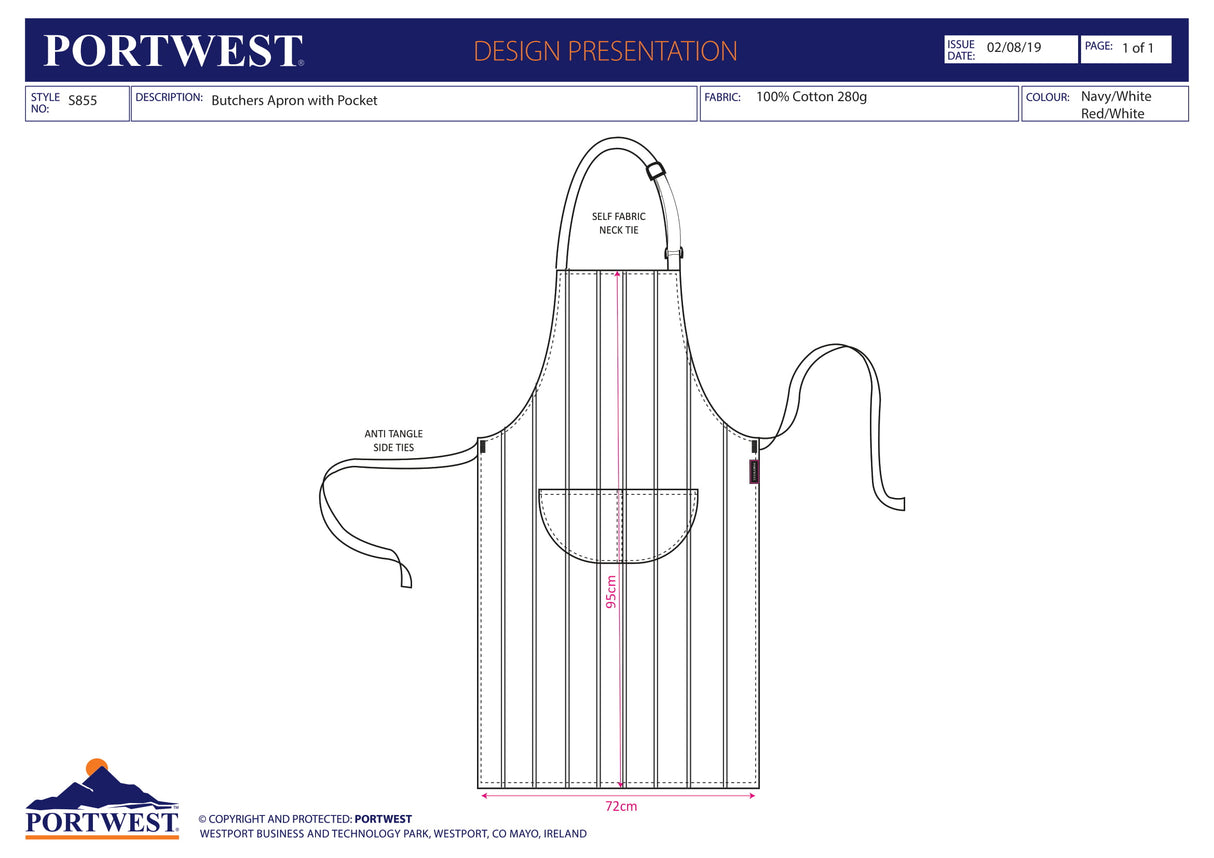 Престилка, S855 NWR, от PORTWEST, месарска, с джоб | Работно облекло
