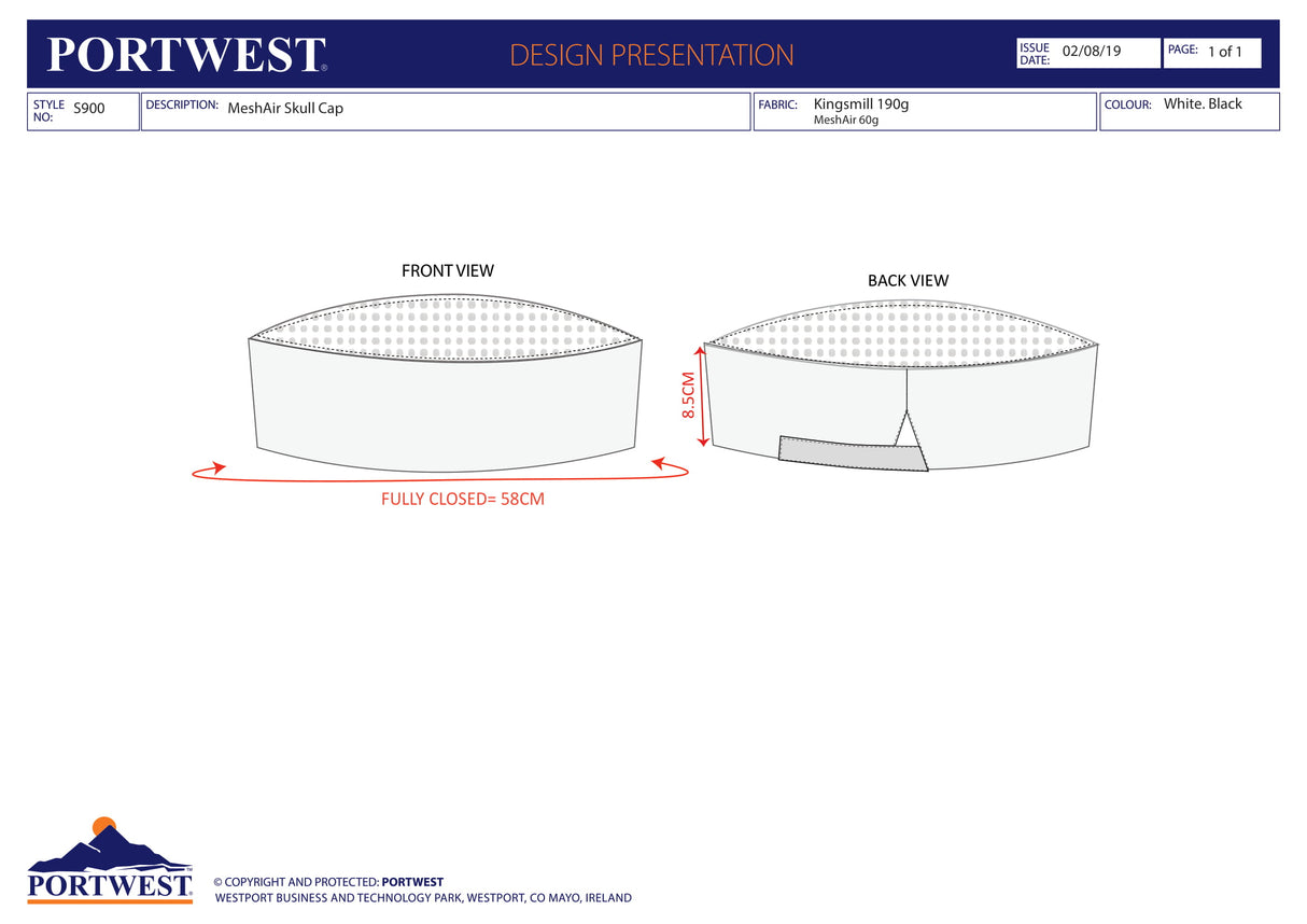 Шапка-таке, S900 WHR, от PORTWEST, с мрежа | Работно облекло