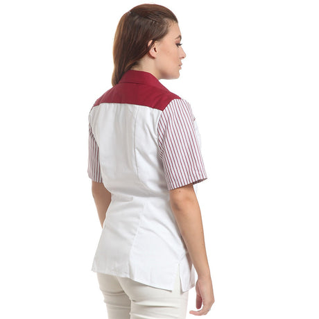 Дамска риза 48400 WHITE/BURGYNDI STRIPES, от WEITBLICK, къс ръкав | РАБОТНИ ОБЛЕКЛА от Mtex Professional