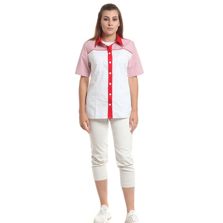 Дамска риза 48403 WHITE/RED STRIPES, от WEITBLICK, къс ръкав | РАБОТНИ ОБЛЕКЛА от Mtex Professional