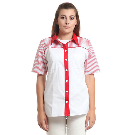 Дамска риза 48403 WHITE/RED STRIPES, от WEITBLICK, къс ръкав | РАБОТНИ ОБЛЕКЛА от Mtex Professional