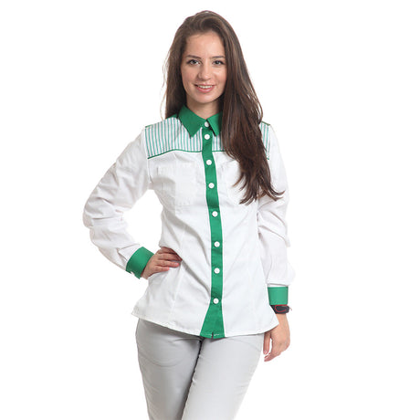 Дамска риза 48504 KELLY GREEN/GREY STRIPES, дълъг ръкав, от WEITBLICK | РАБОТНИ ОБЛЕКЛА от Mtex Professional