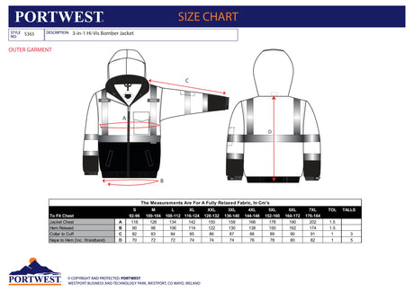 Яке, S365 YBR HI-VIS, от PORTWEST, премиум 3в1 бомбер | Работни облекла