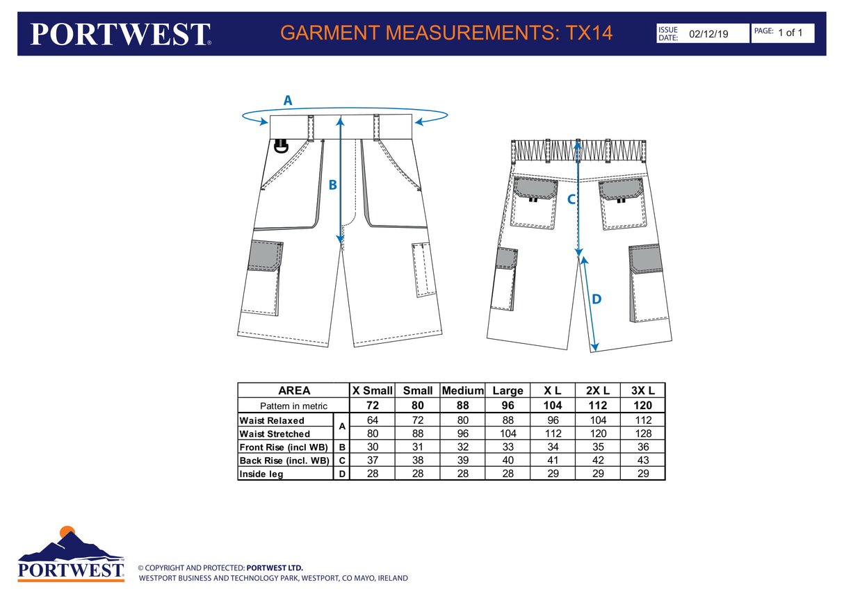 Къси панталони TX14 BKR TEXO от PORTWEST | Работно облекло
